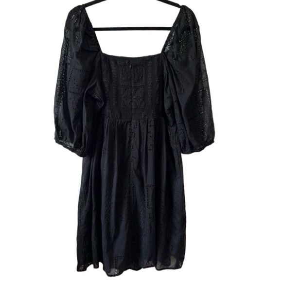 NWT- JOHNNY WAS- ELLA SILK COTTON MINI DRESS BLACK EYELET PUFF SLEEVES, Size XL - Picture 15 of 16